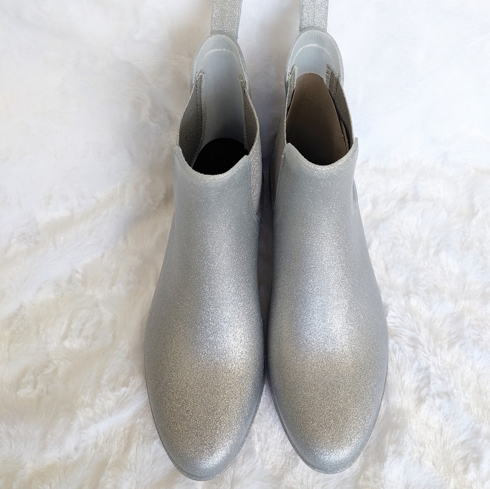 NIB J. Crew Chelsea Rain Boot in Silver Glitter - Picture 2 of 8